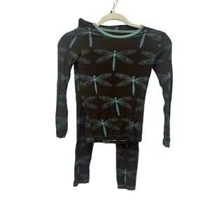 KicKee Pants Kids Dragonfly Bamboo Viscose Pajama Set Brown Blue Size 10
